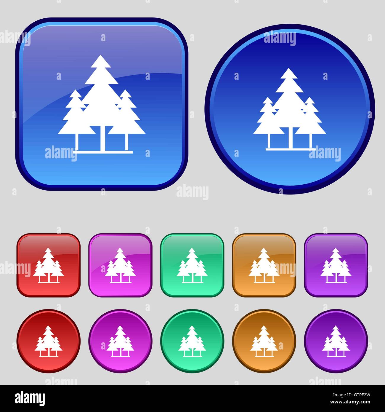 Weihnachtsbaum-Symbol Zeichen. Eine Reihe von zwölf Vintage Knöpfe für Ihr Design. Vektor Stock Vektor