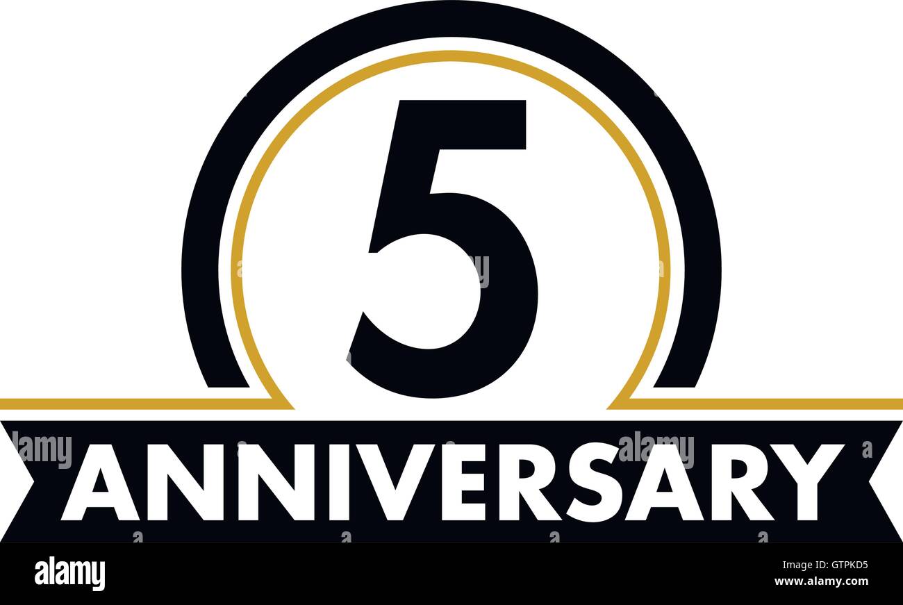 Jubiläum-Vektor ungewöhnliche Label. Fünften Jahrestag-Symbol. 5 Jahre Geburtstag abstrakte Logo. Der Bogen in einem Kreis. 5. Jubiläum. Stock Vektor