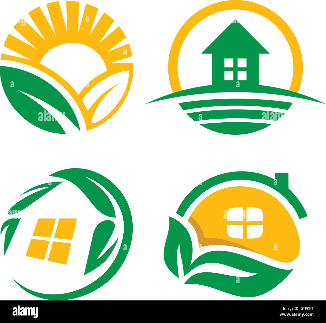 Isolierte Landschaft Haus-Vektor-Logo-Set. Landwirtschaft-Symbolsammlung. Stock Vektor