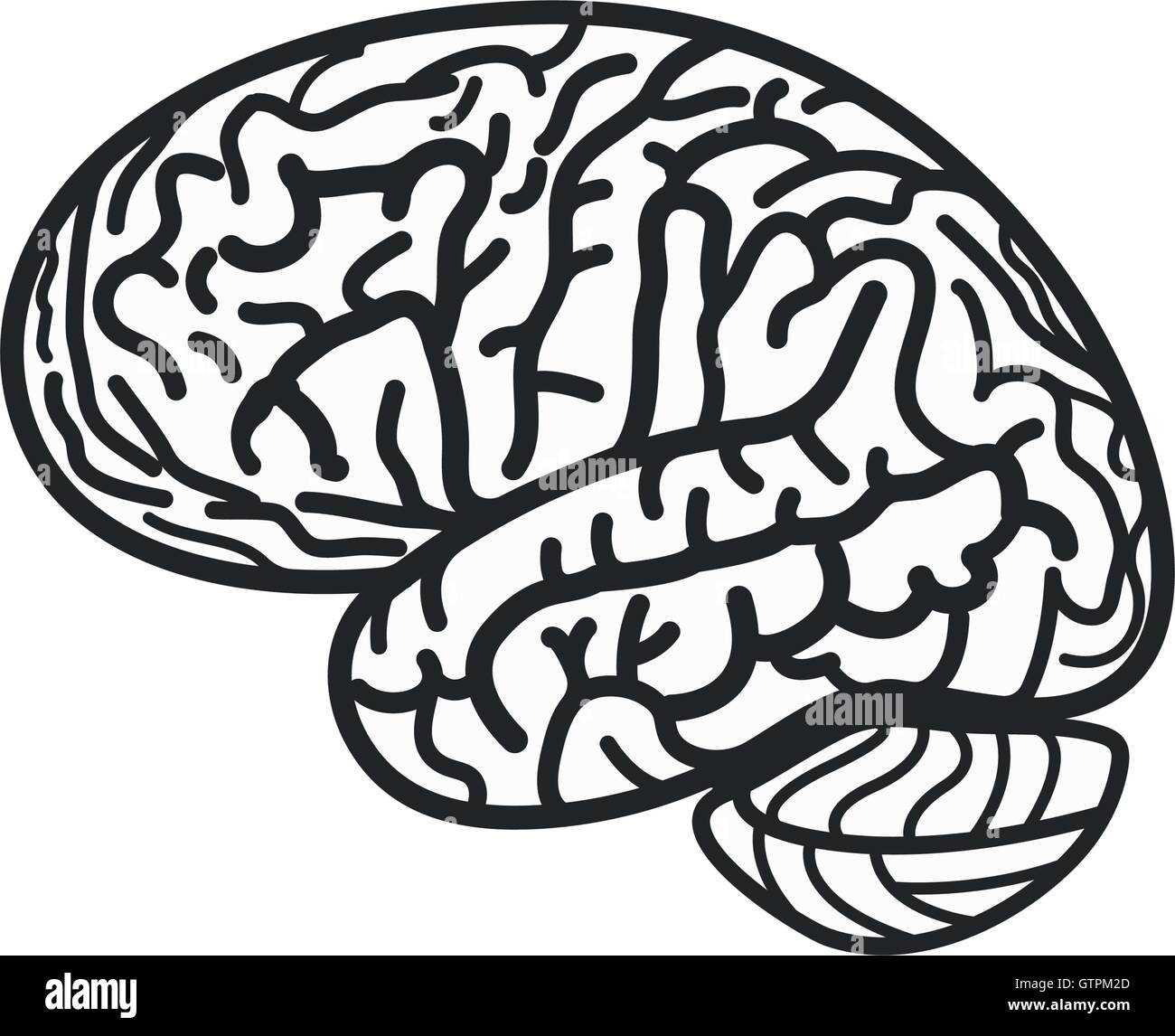 Isolierte schwarz-weiß Gehirn Kontur Vektor-Logo. Gyrus Silhouette Schriftzug. Abbildung der menschlichen Intelligenz. Stock Vektor