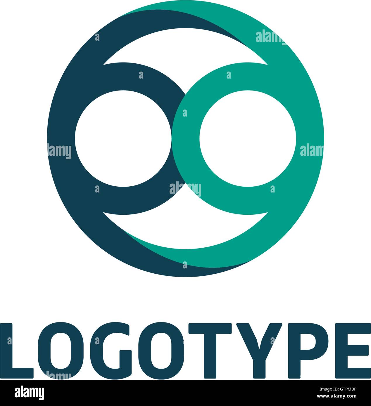 Isolierte abstrakte Vektor-Logo. Blaue Farbe Schriftzug. Zeichen der Unendlichkeit im inneren Kreis. Stock Vektor