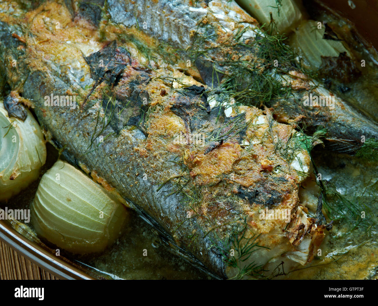 gebackene Seebarsch - Fırında Levrek Tarifi.Turkish Küche. Stockfoto