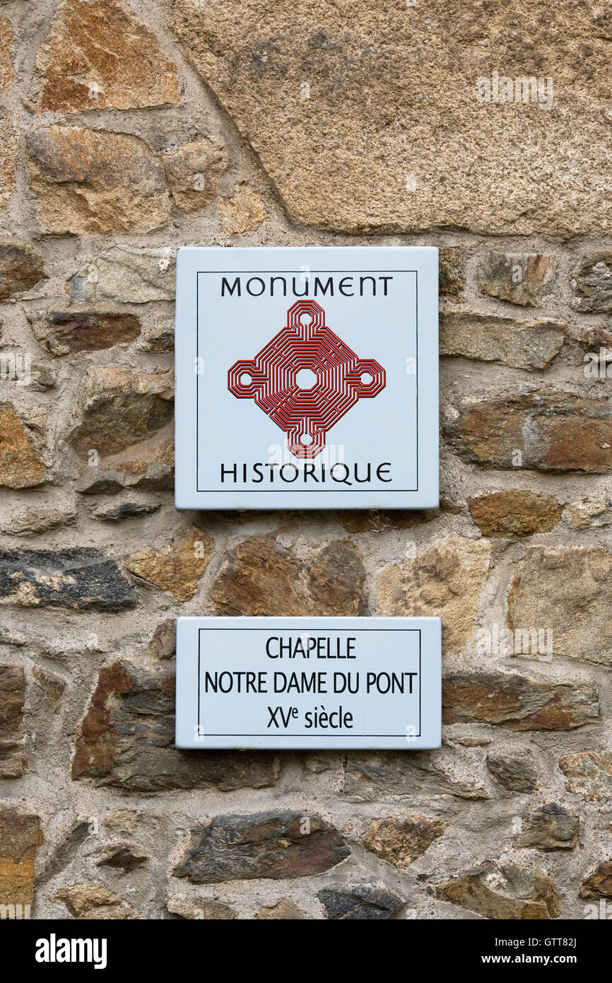 Französische historische Denkmal Zeichen. Stockfoto
