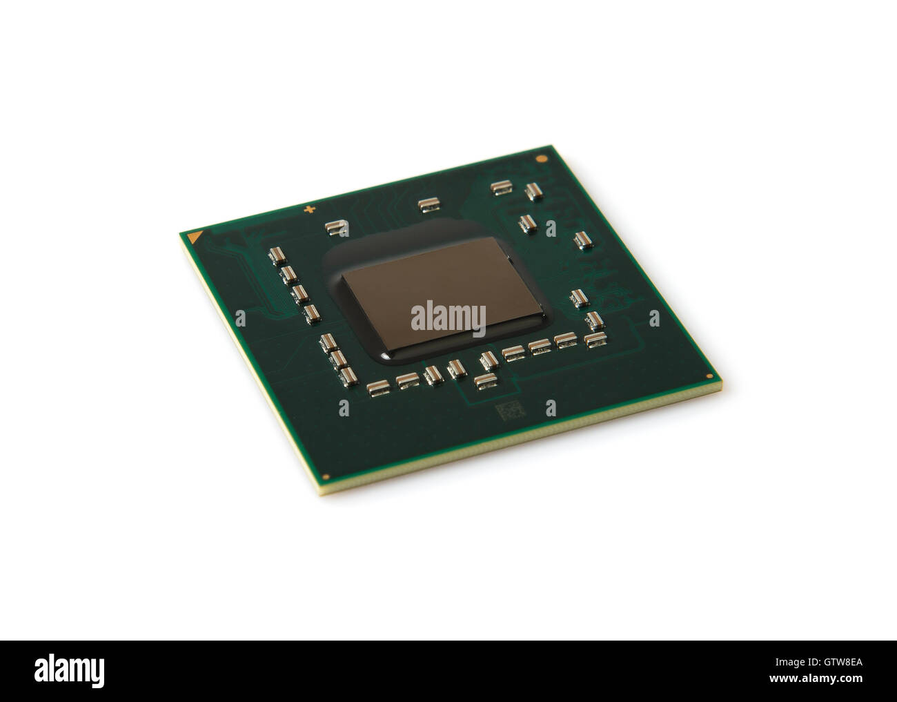 Elektronische Komponente Mikrochip Foto isoliert auf weißem Hintergrund Stockfoto