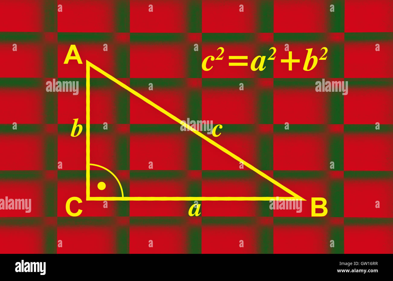 Illustration über den Satz des Pythagoras mit gezeichneten Dreiecks und Formel Stockfoto