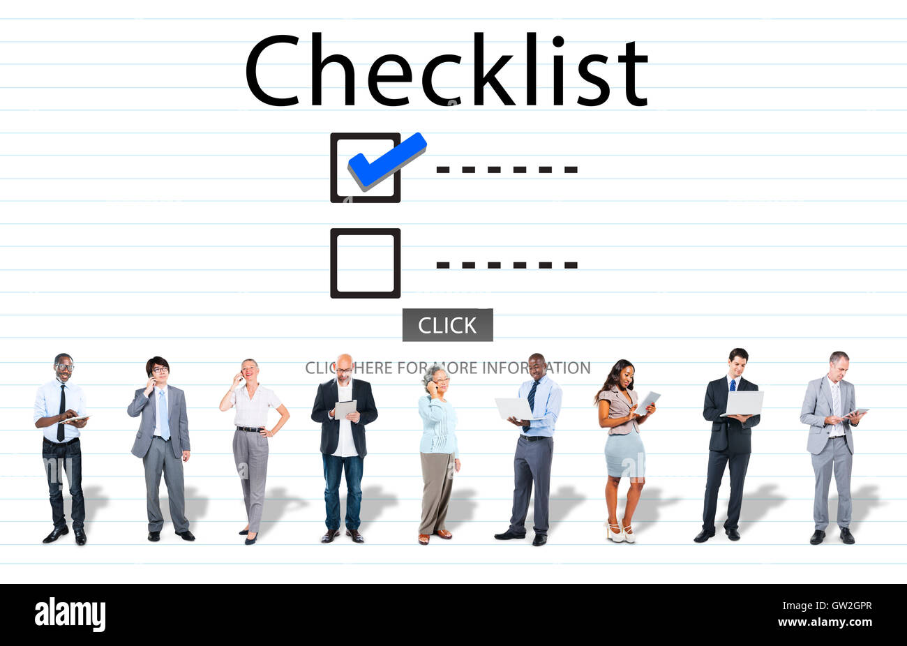Checkliste Auswahl Evaluationskonzept überwachen zu tun Stockfoto