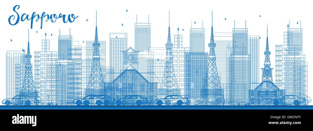 Umriss Sapporo Skyline mit blauen Gebäude. Vektor-Illustration. Wirtschaft und Tourismus-Konzept mit modernen Gebäuden. Stock Vektor