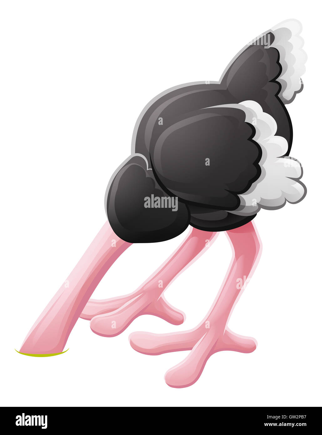 Ein Angst Strauß Vogel mit seinem Kopf beerdigt Tier Cartoon-Charakter-Maskottchen Stockfoto