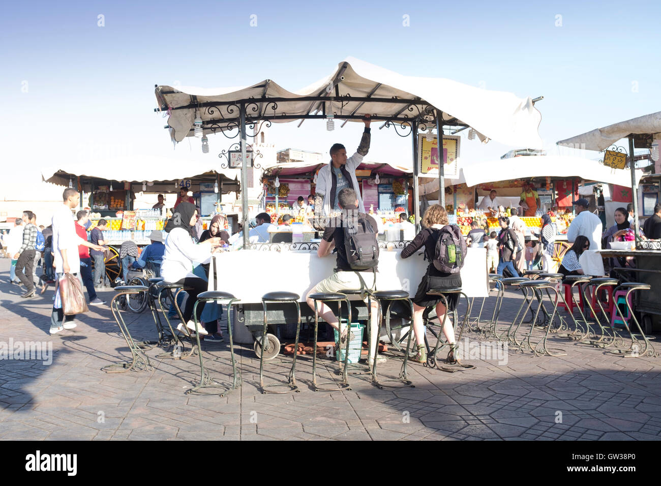 [Fast-Food-Stand] Platz Jamaa el Fna Stockfoto