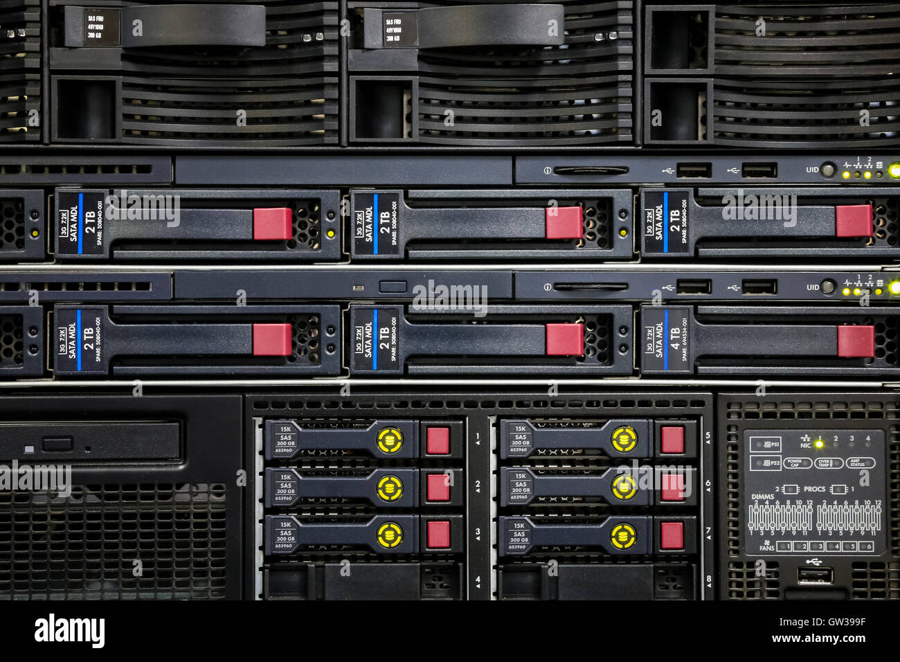 Netzwerk-Panel, Schalter im Data center Stockfoto