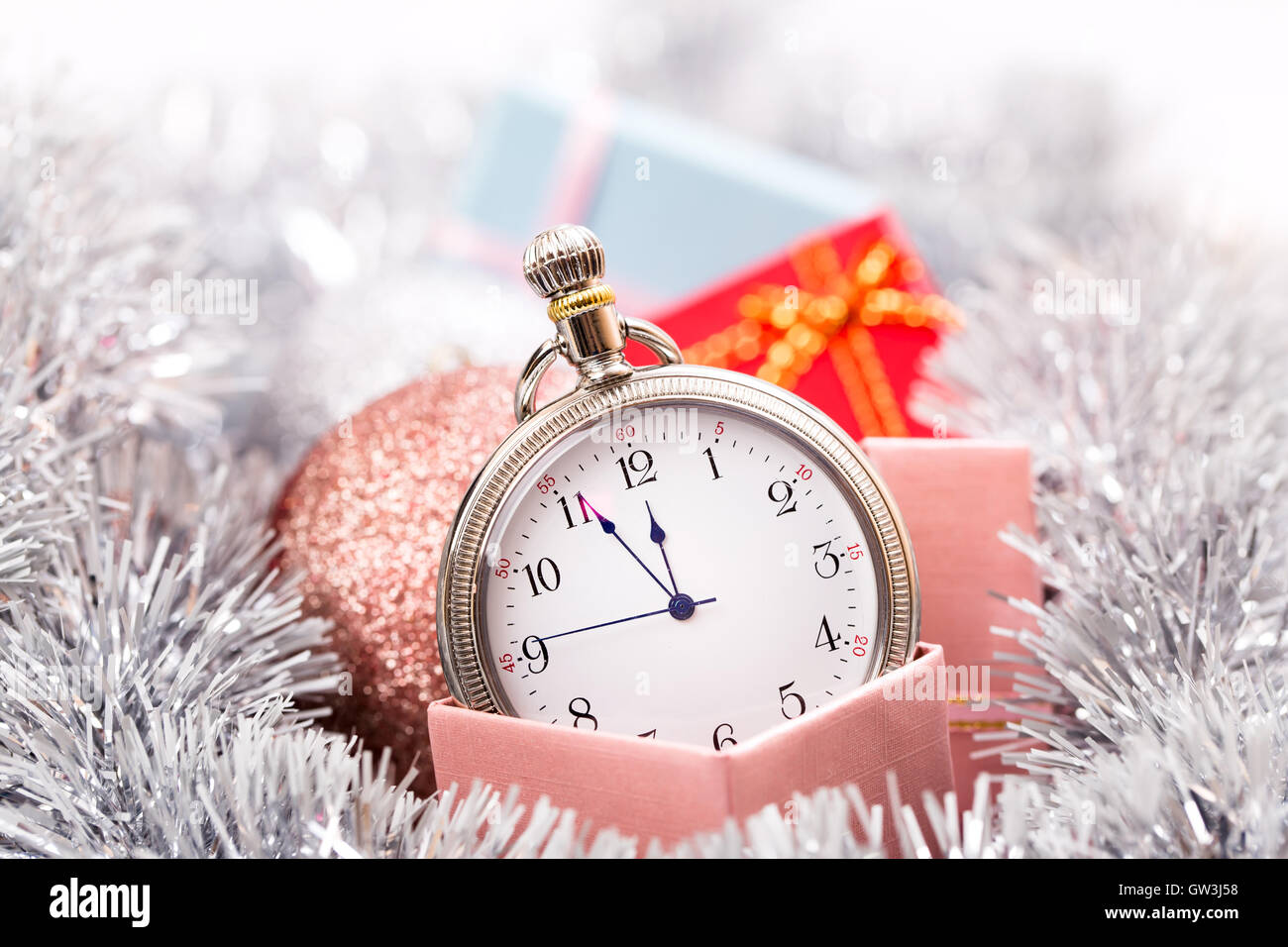 Neue Jahr Uhr horizontale Stockfoto