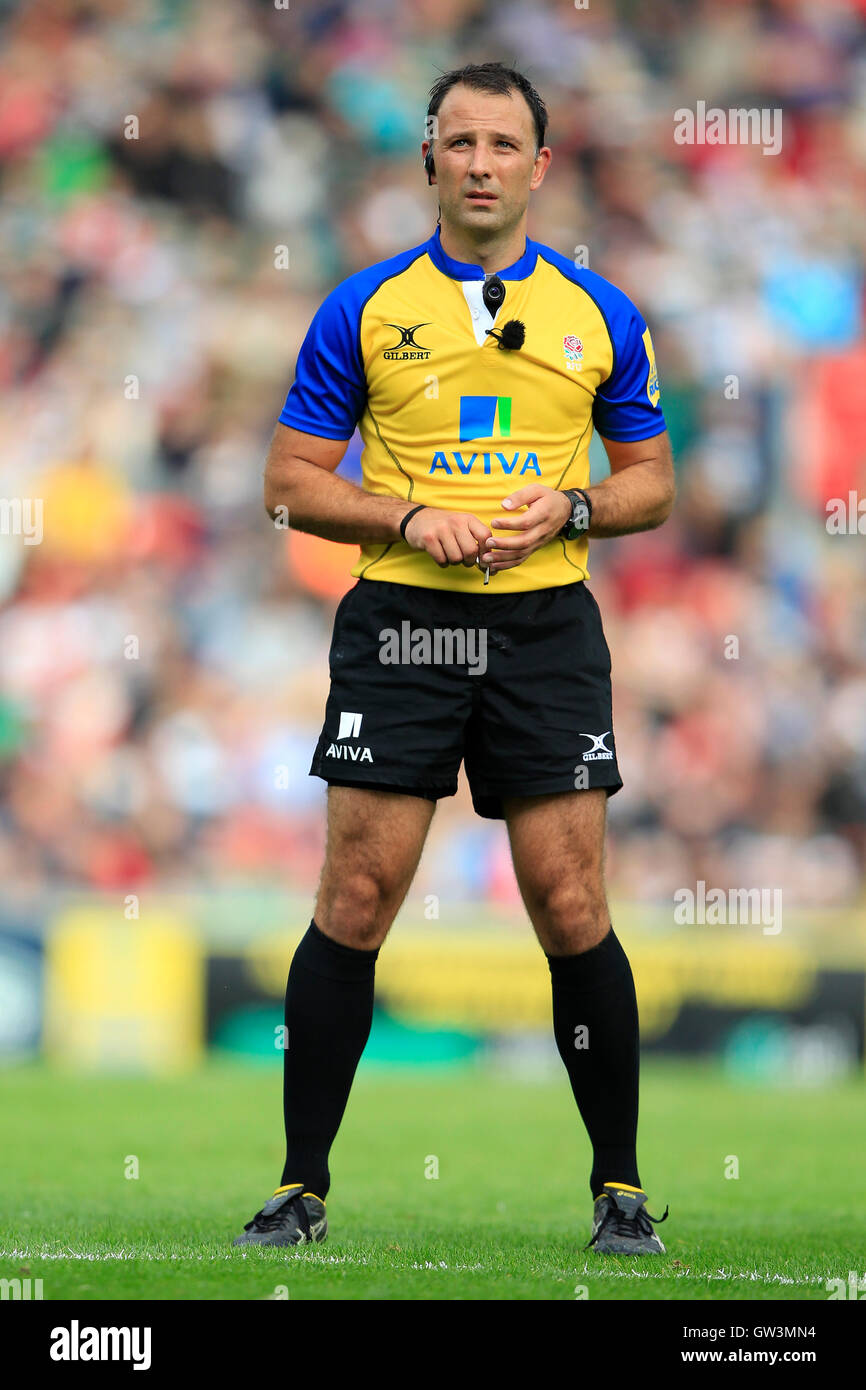 Schiedsrichter Greg Garner während der Aviva Premiership match bei Welford Road Stadium, Leicester. Stockfoto