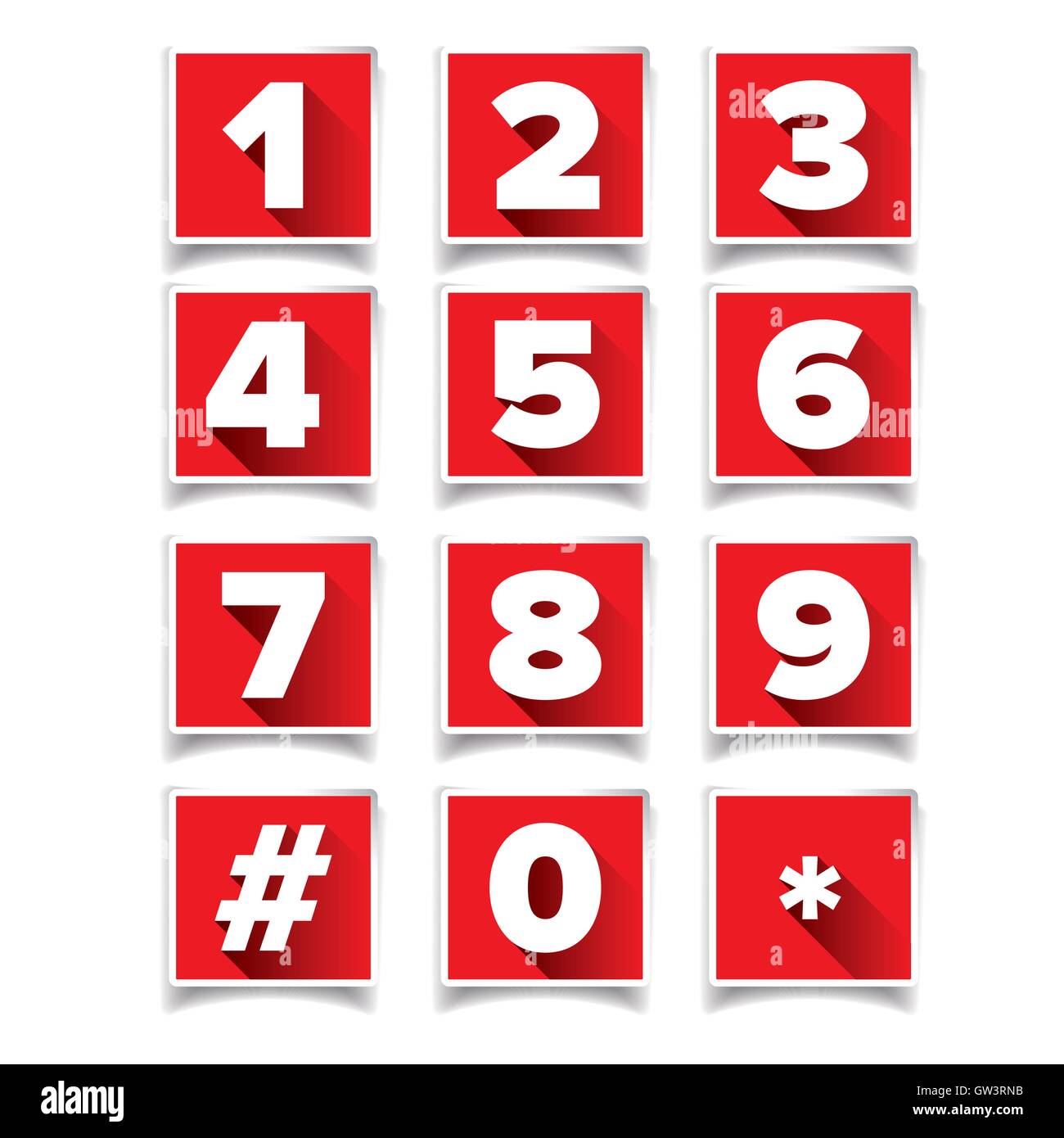 Nummer Icon-Set quadratisch rot Stock Vektor