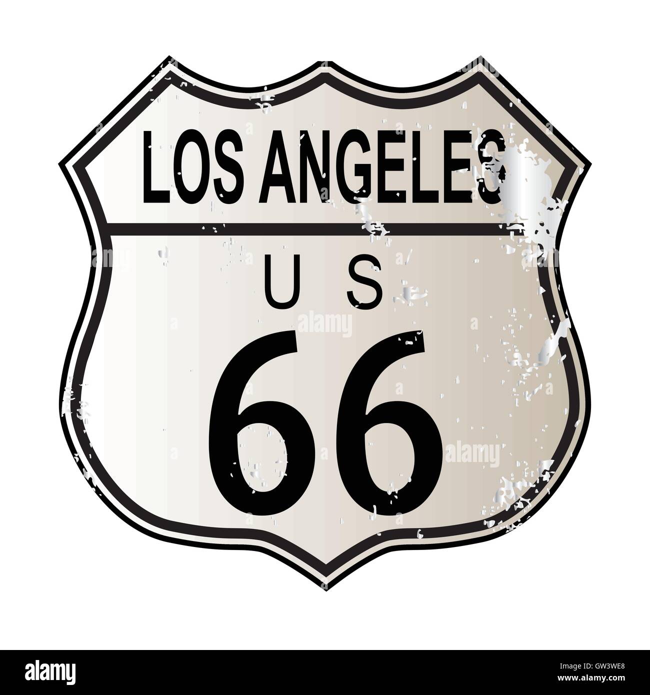 Los Angeles Route 66 Verkehrszeichen auf einem weißen Hintergrund und die Legende ROUTE 66 U.S. Stock Vektor