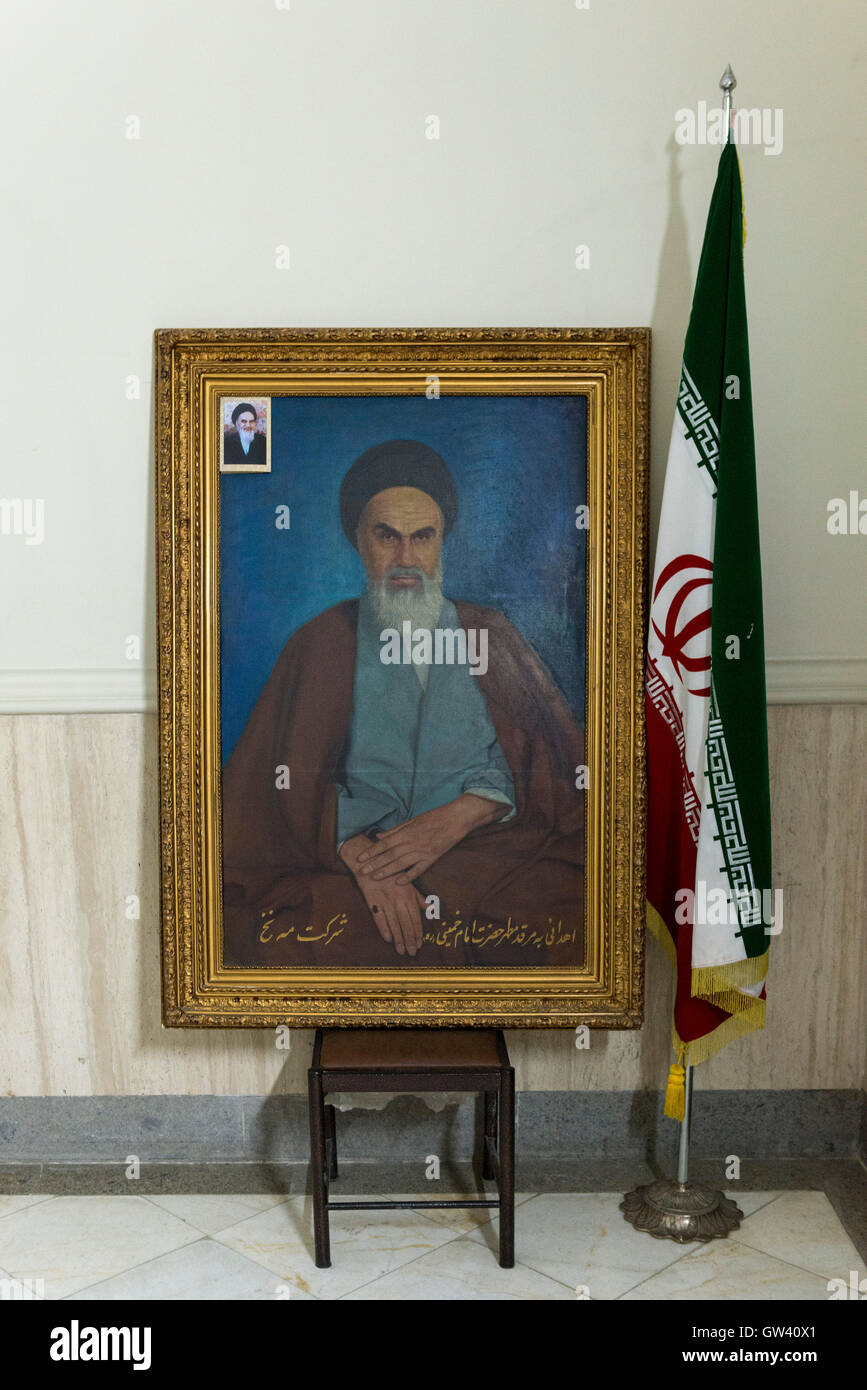 Der Heilige Schrein von Imam Khomeini, Museum, Malerei des späten oberste Führer Ruhollah Khomeini Stockfoto