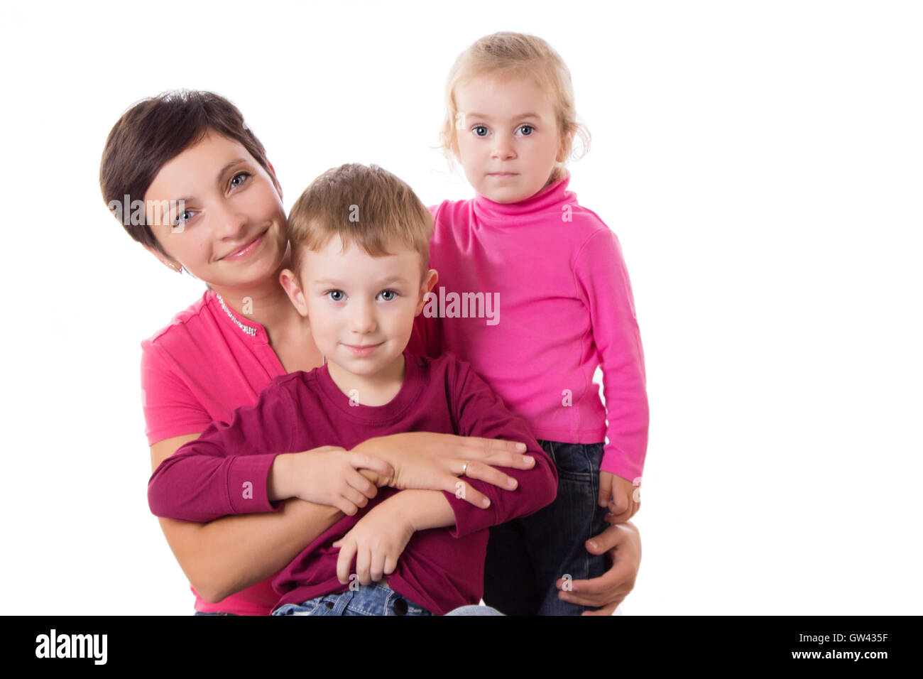 Glückliche Mutter und zwei Kinder Stockfoto