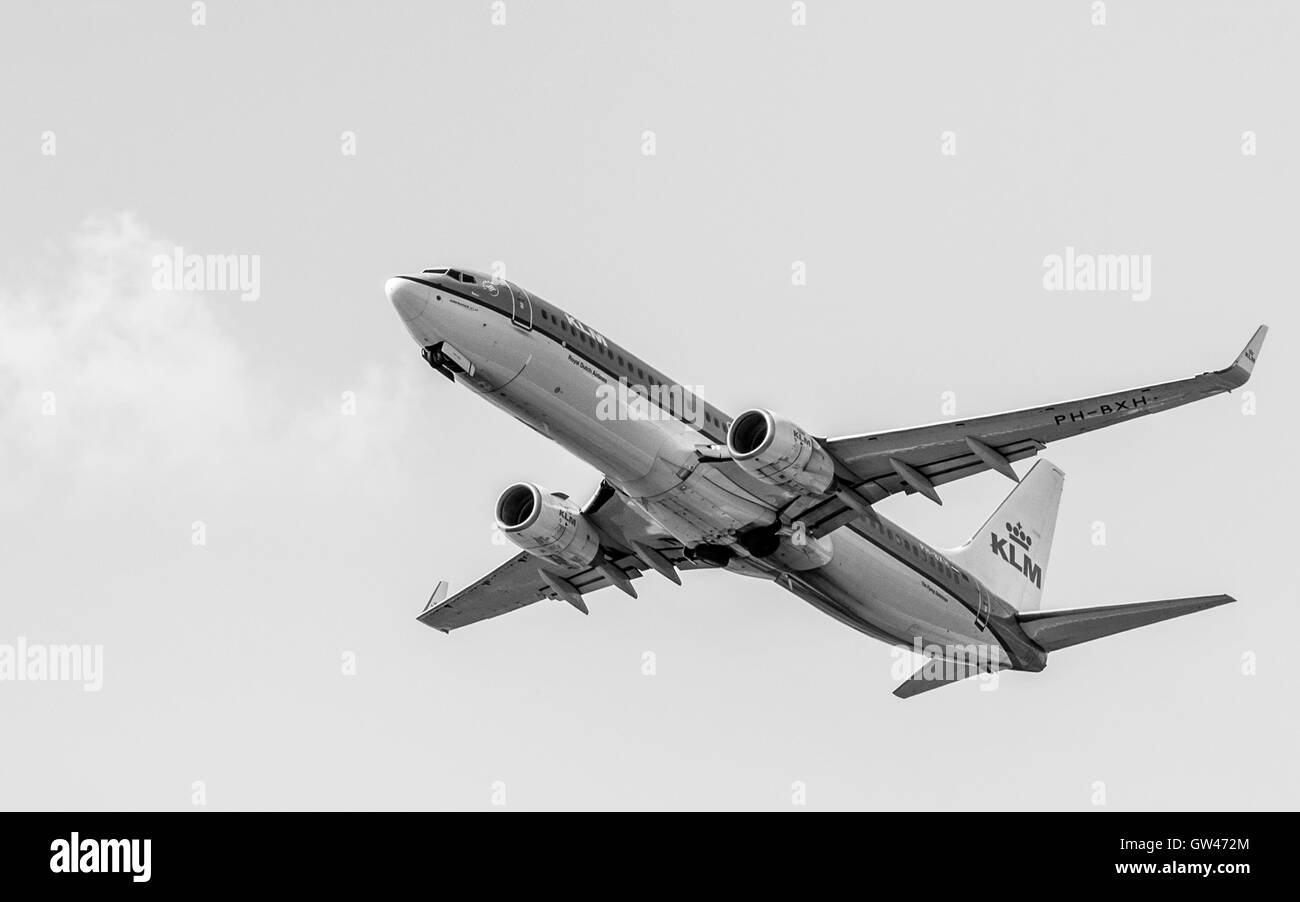Boeing 737 in schwarz / weiß Stockfoto