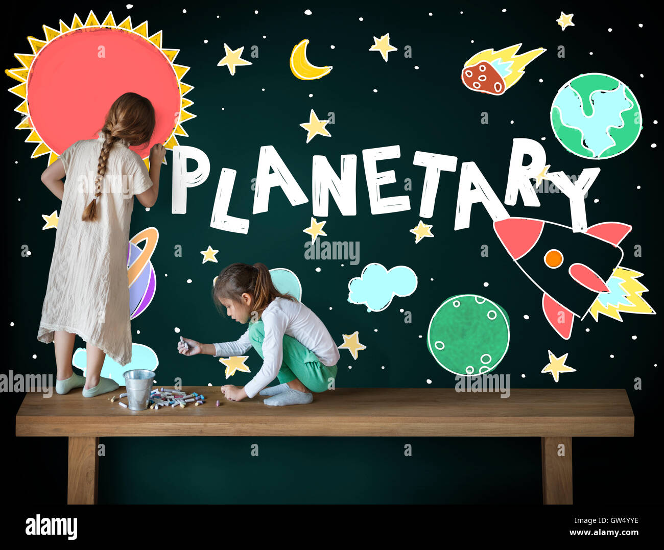 Weltraum-Symbole Zeichnung Grafik-Konzept Stockfotografie - Alamy