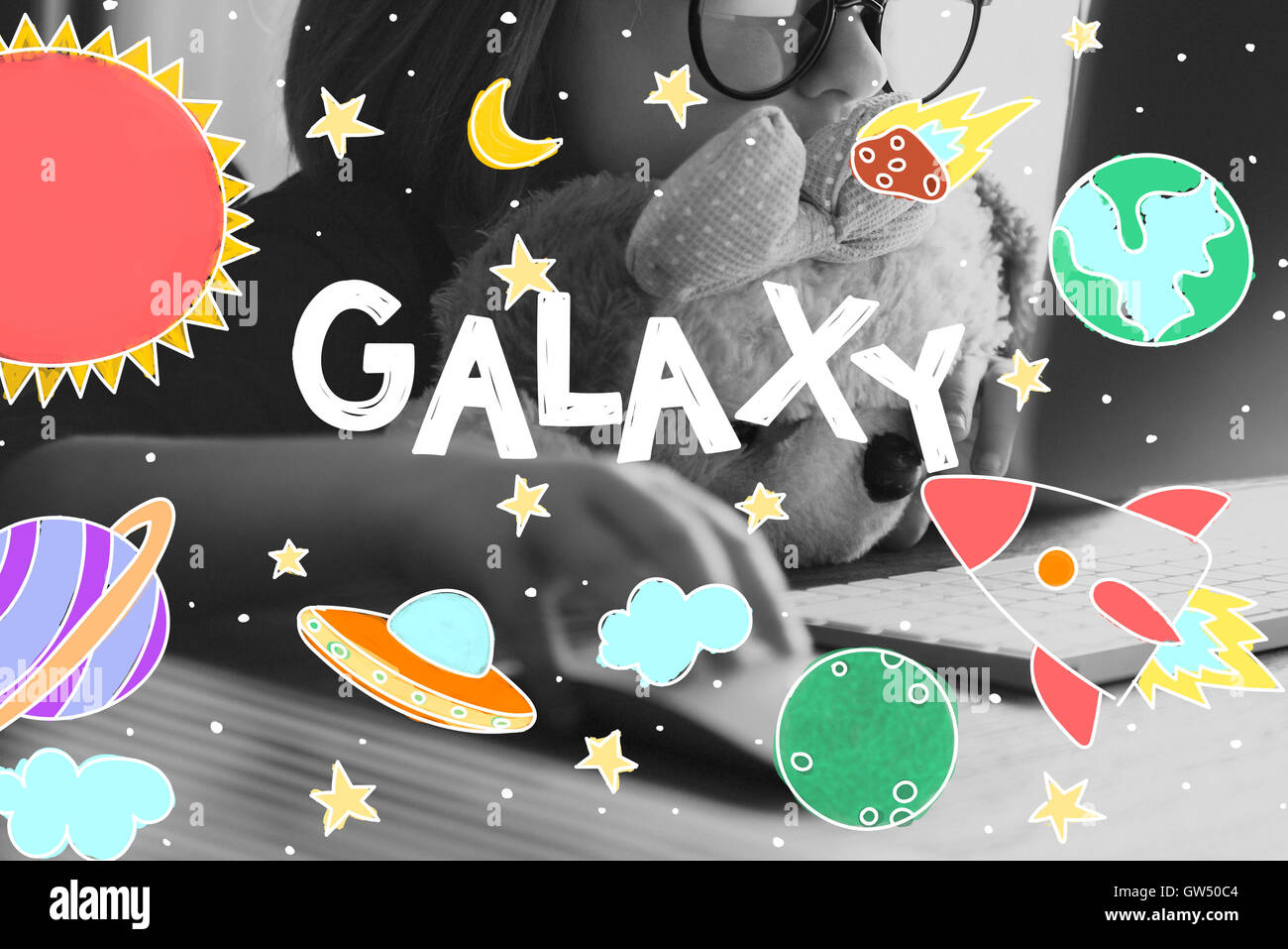 Weltraum-Symbole Zeichnung Grafik-Konzept Stockfotografie - Alamy