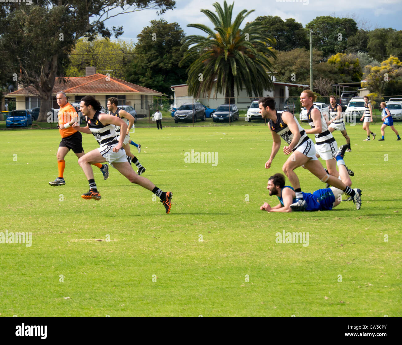 Australian Rules Football, WAAFL Klasse D Grand Final Spiel zwischen Trinity Thomas von Aquin und North Fremantle. Stockfoto