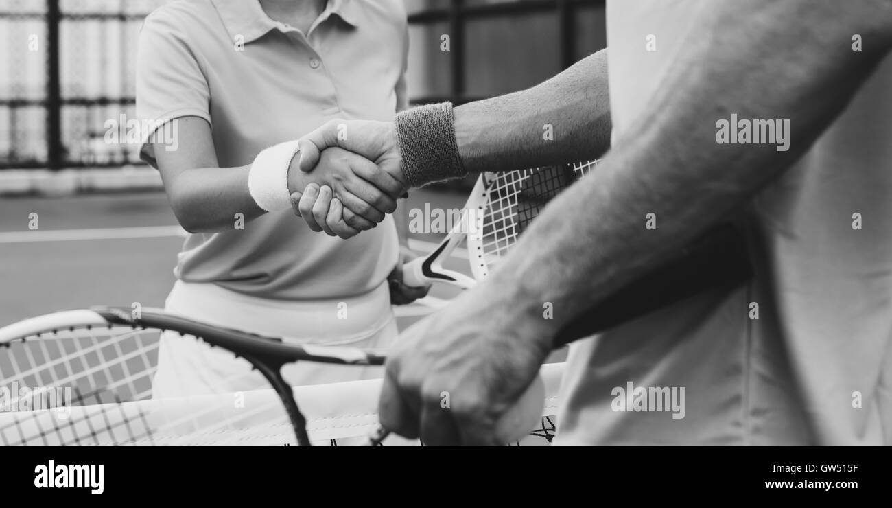 Handshake Sportler Coaching Trainer-Übung-Konzept Stockfoto