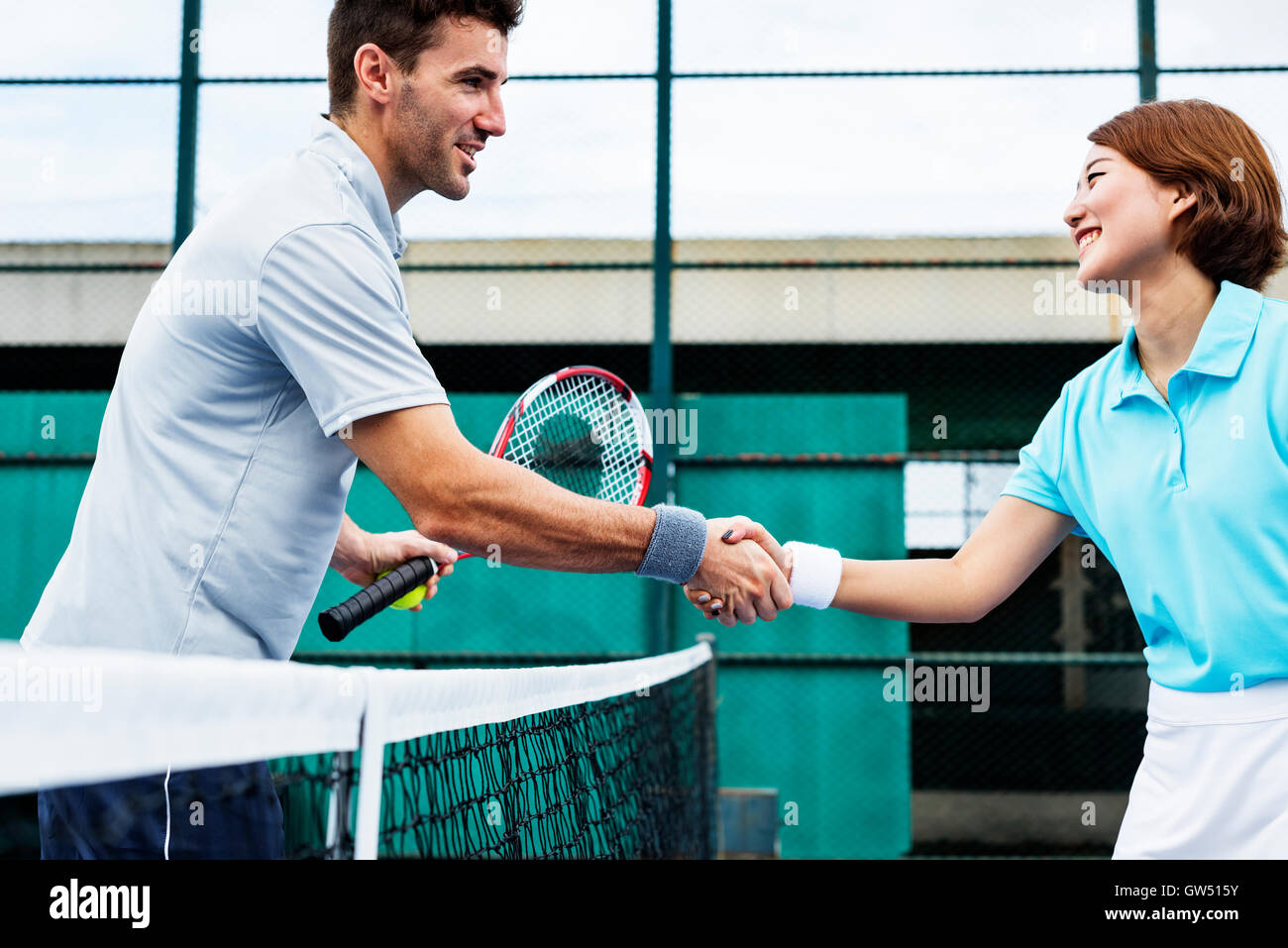 Handshake Sportler Coaching Trainer-Übung-Konzept Stockfoto