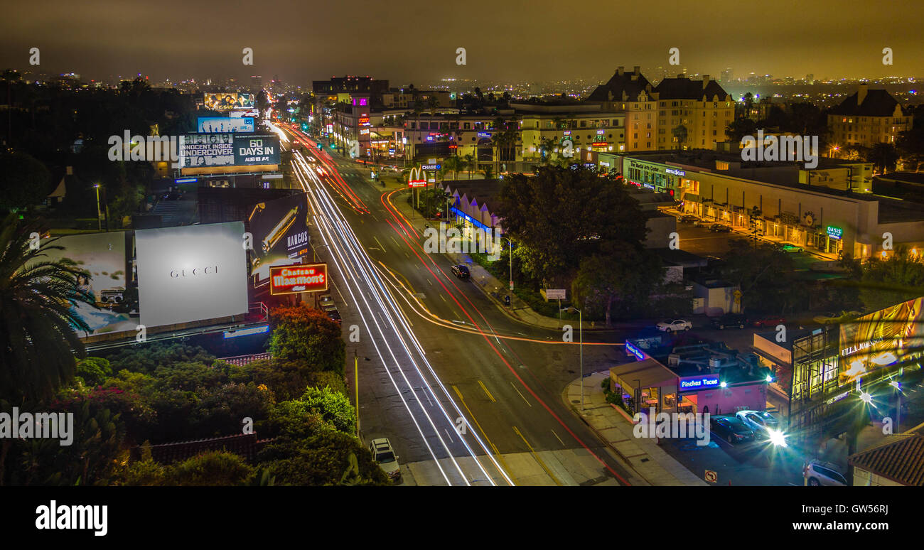 Sunset Blvd. Nacht - Blick nach Osten Stockfoto