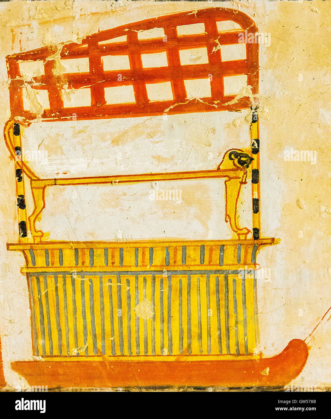 UNESCO-Welterbe, Theben in Ägypten, Tal der noblen, Grab des Menna. Canopic Kasten und ein Bett, beide auf einem Schlitten. Stockfoto