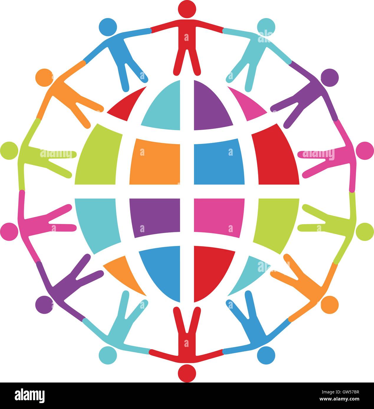 Vektor-bunte Illustration der Menschen auf der ganzen Welt Frieden oder Reise-Konzept Stock Vektor