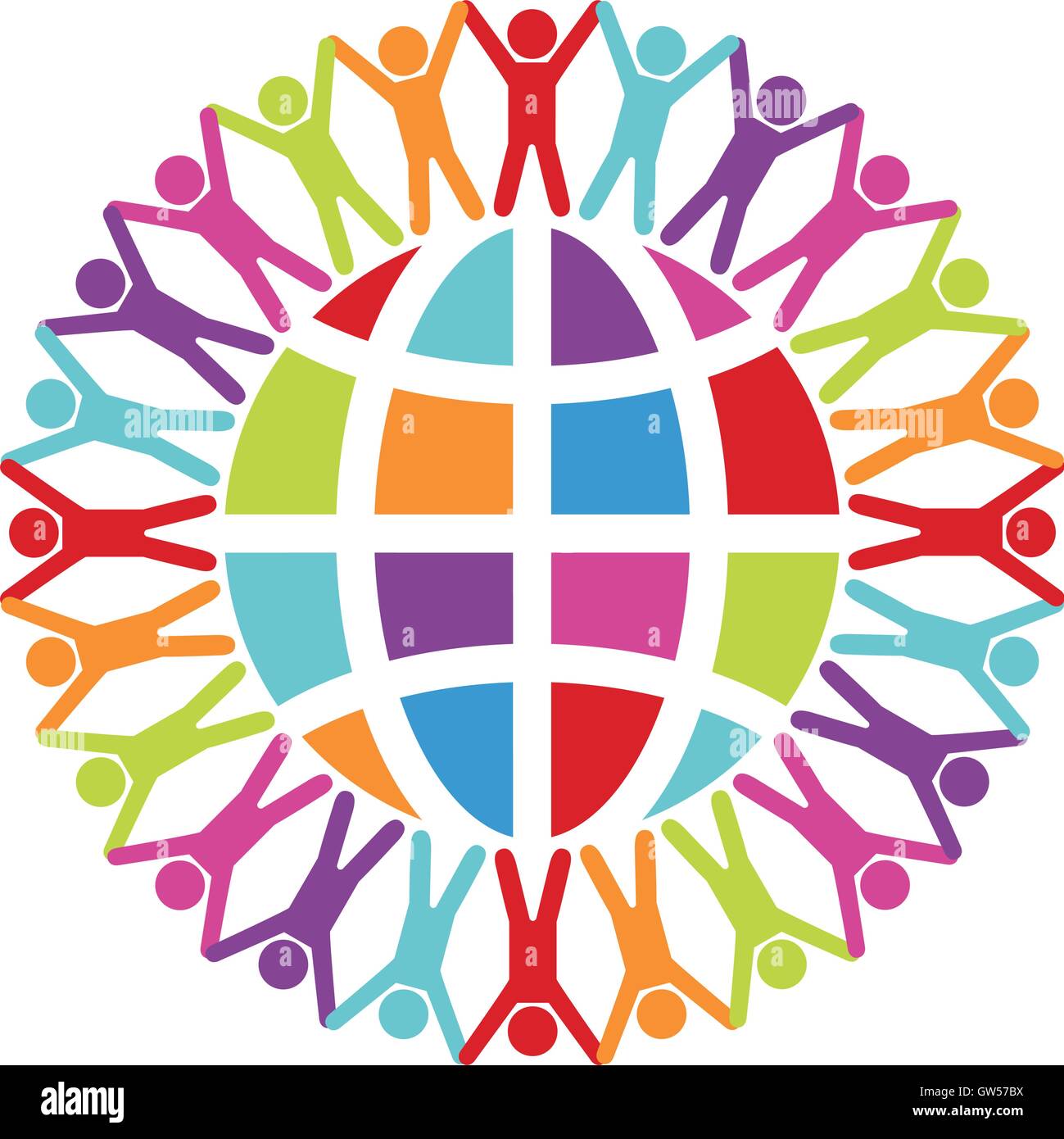Vektor-bunte Illustration der Menschen auf der ganzen Welt Frieden oder Reise-Konzept Stock Vektor