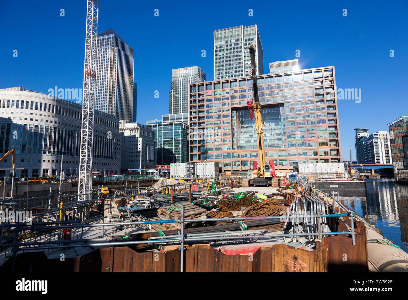 18. Juli 2016 - eine Bank Street Project Bau Website, Canary Wharf, London Stockfoto