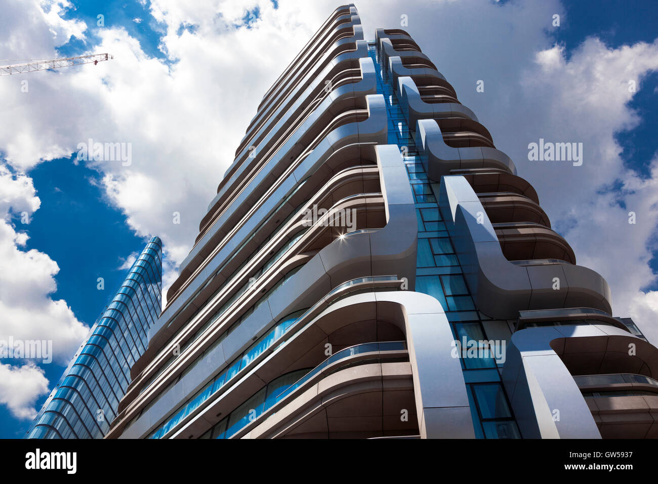 Modernes Wohnhochhaus (Neubauten - Lexicon und Canaletto in Old Street, London, UK) Stockfoto