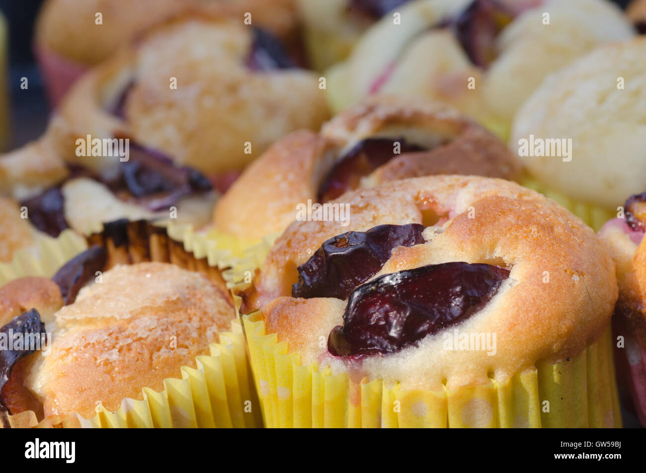 Gruppe von hausgemachten Plume Frucht muffins Stockfoto