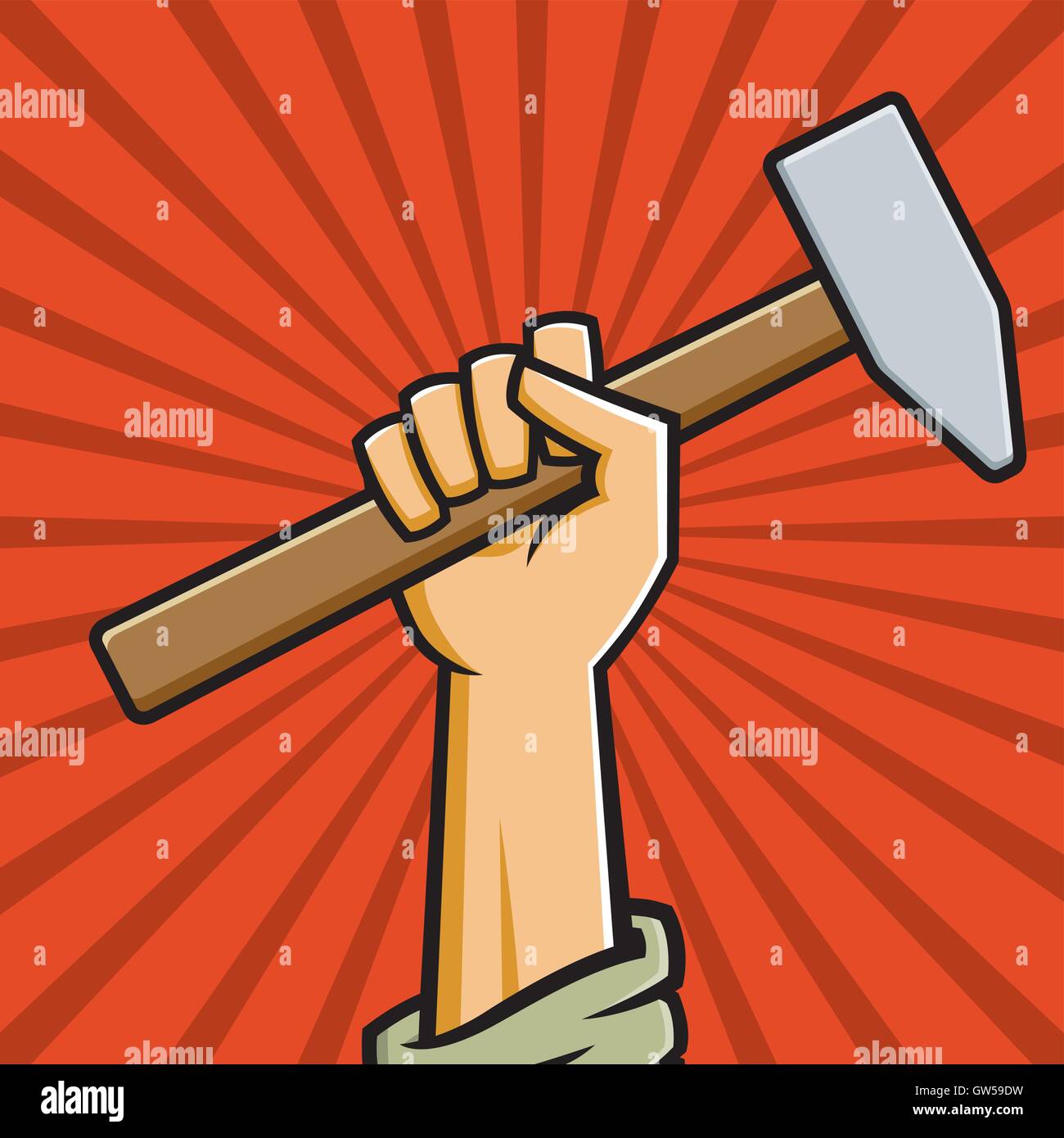 Erhobener sowjetischen Faust hält einen Hammer. Vektor-Illustration im Stil  des russischen konstruktivistischen Propaganda-Plakate Stock-Vektorgrafik -  Alamy