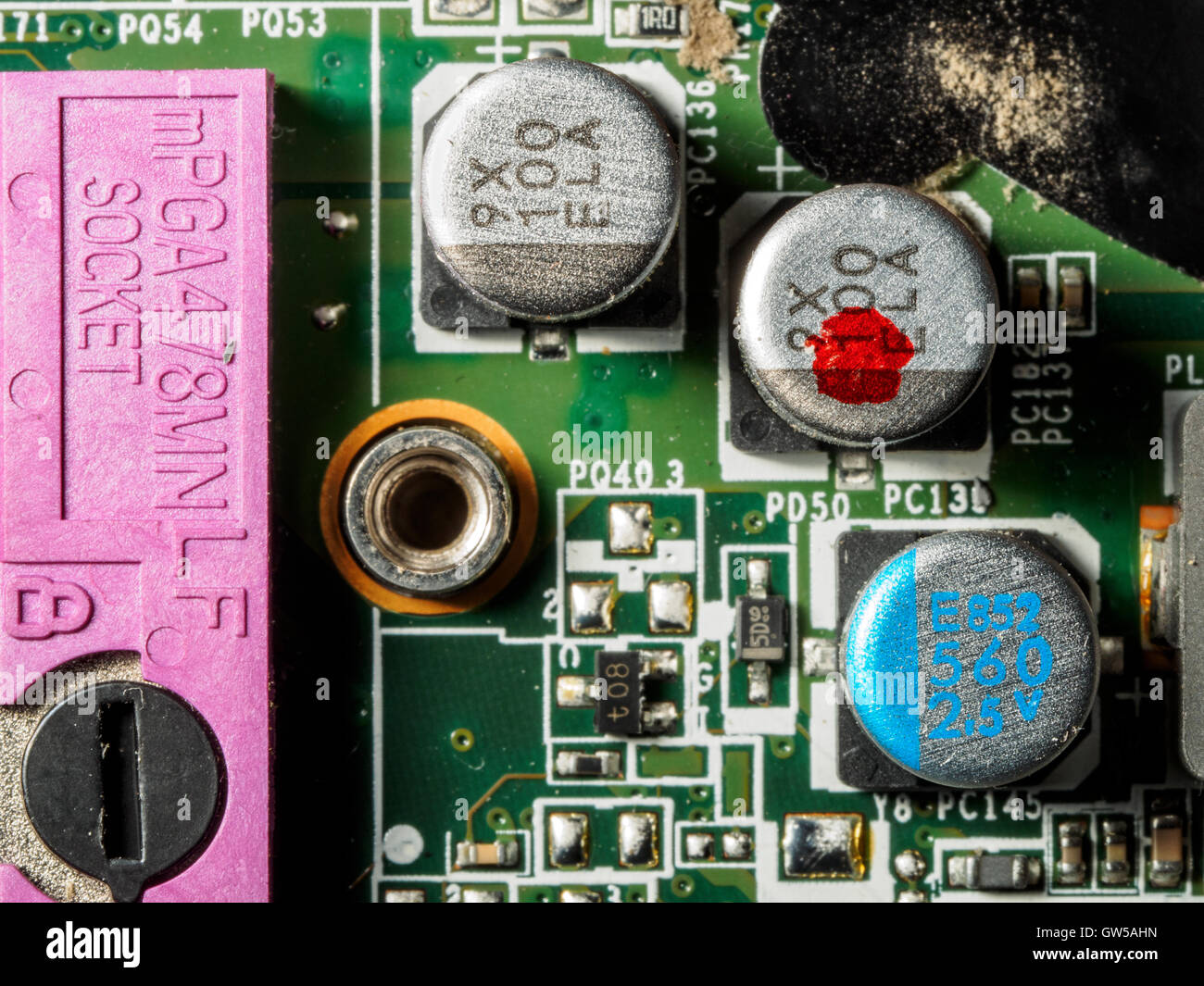 Detail von einem Notizblock-Motherboard Stockfoto