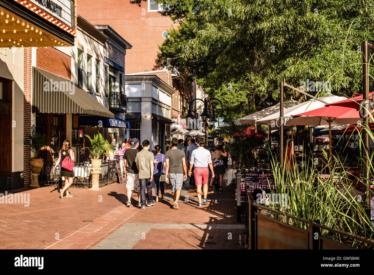 Historische Fußgängerzone Downtown Mall, East Main Street, Charlottesville, Virginia Stockfoto