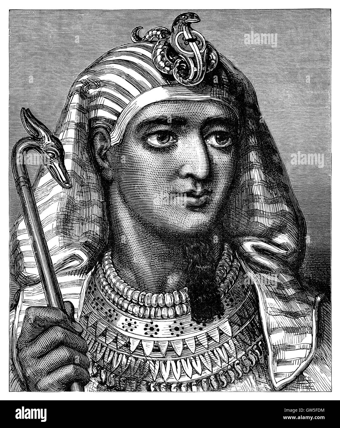 Schwarz / weiß-Gravur des alten ägyptischen Pharaos Ramses II. Stockfoto