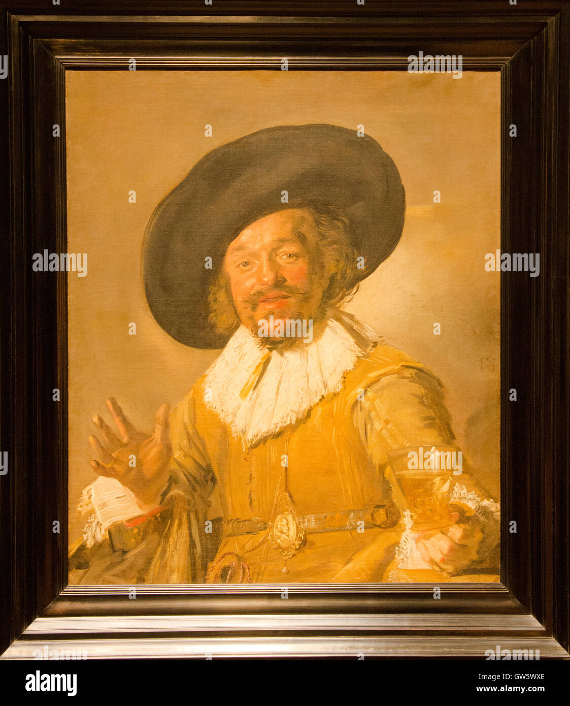 "ein Milizionär hält eine Berkemeyer" "fröhliche Trinker" 1628-1630 Frans Hals Stockfoto