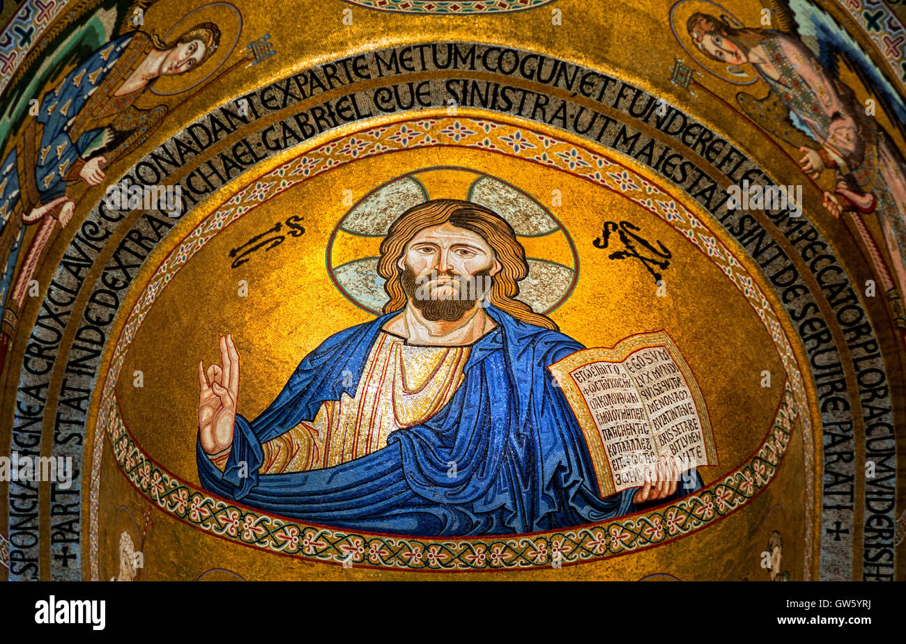 Jesus Christus Mosaik Symbol in Monrelae Kathedrale von Palermo, Italien Stockfoto