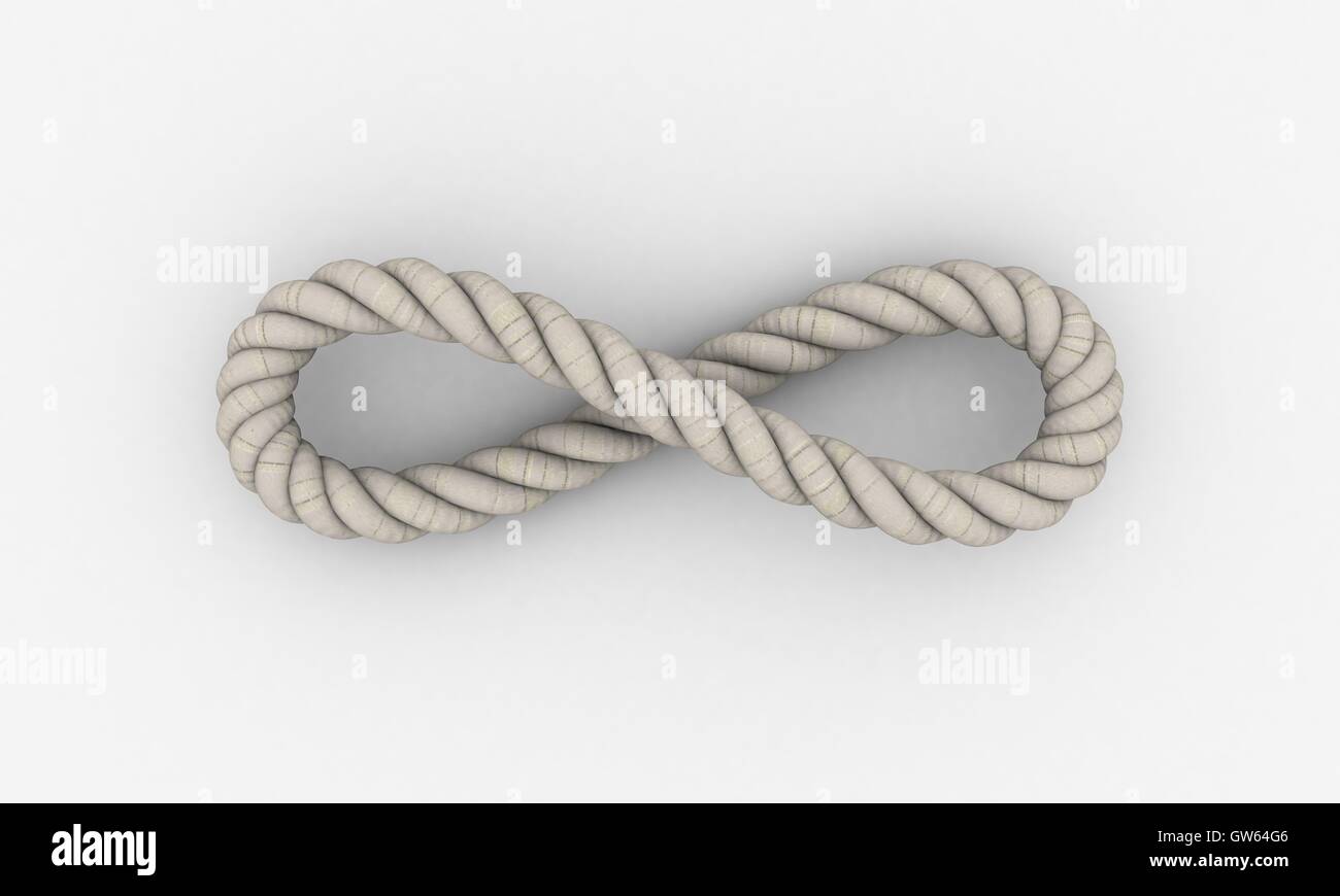 Seil Infinity sign. Isoliert auf weißem background.3D Rendering Illustration. Stockfoto