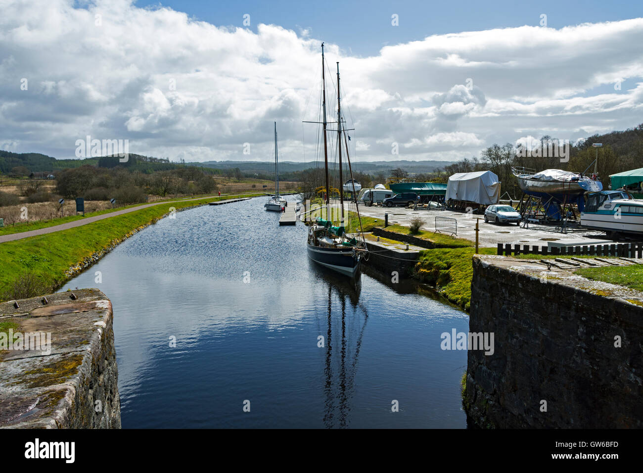Crinan Canal unter Sperre 5 auf die Cairnbaan sperrt, Argyll and Bute, Scotland, UK Stockfoto