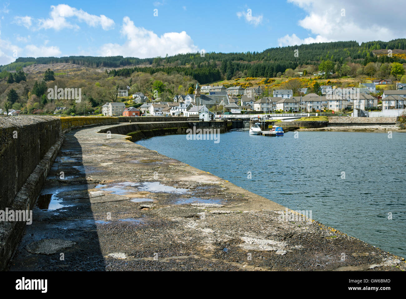 Der Mole im Hafen von Ardrishaig auf Loch Gilp, Argyll and Bute, Scotland, UK Stockfoto