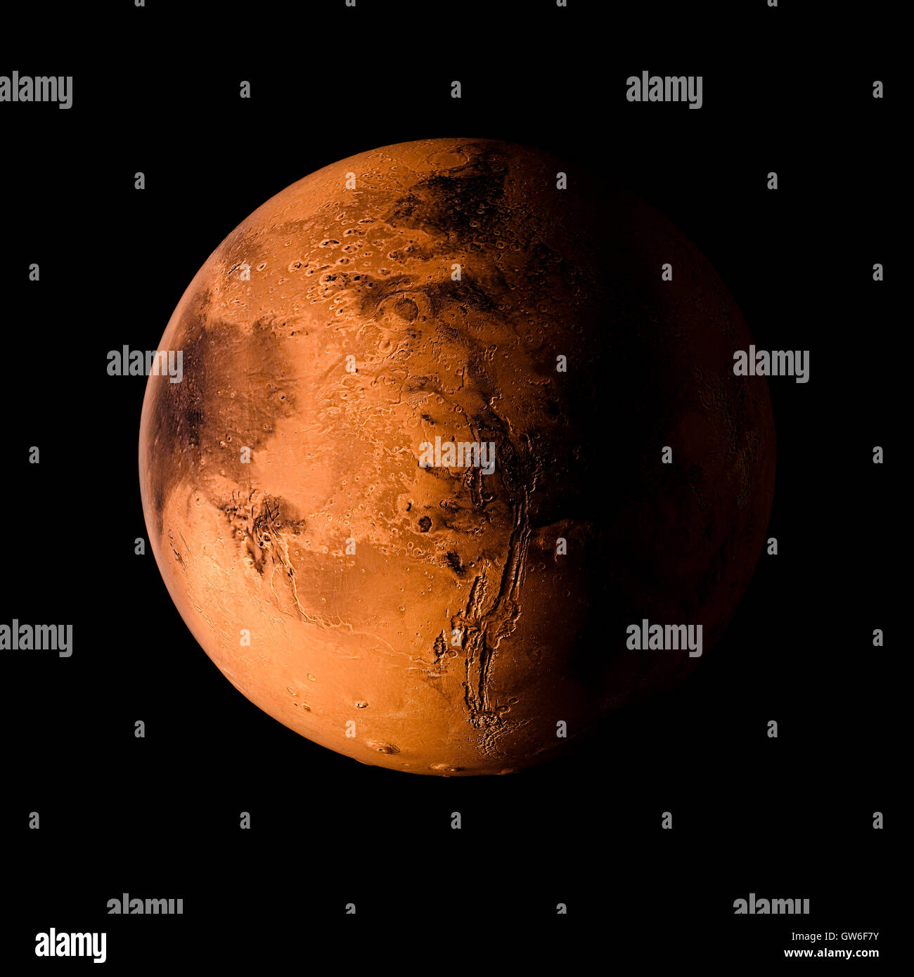 Sonnensystem Planeten Mars auf schwarzem Hintergrund 3D-Rendering. Elemente dieses Bildes, eingerichtet von der NASA Stockfoto