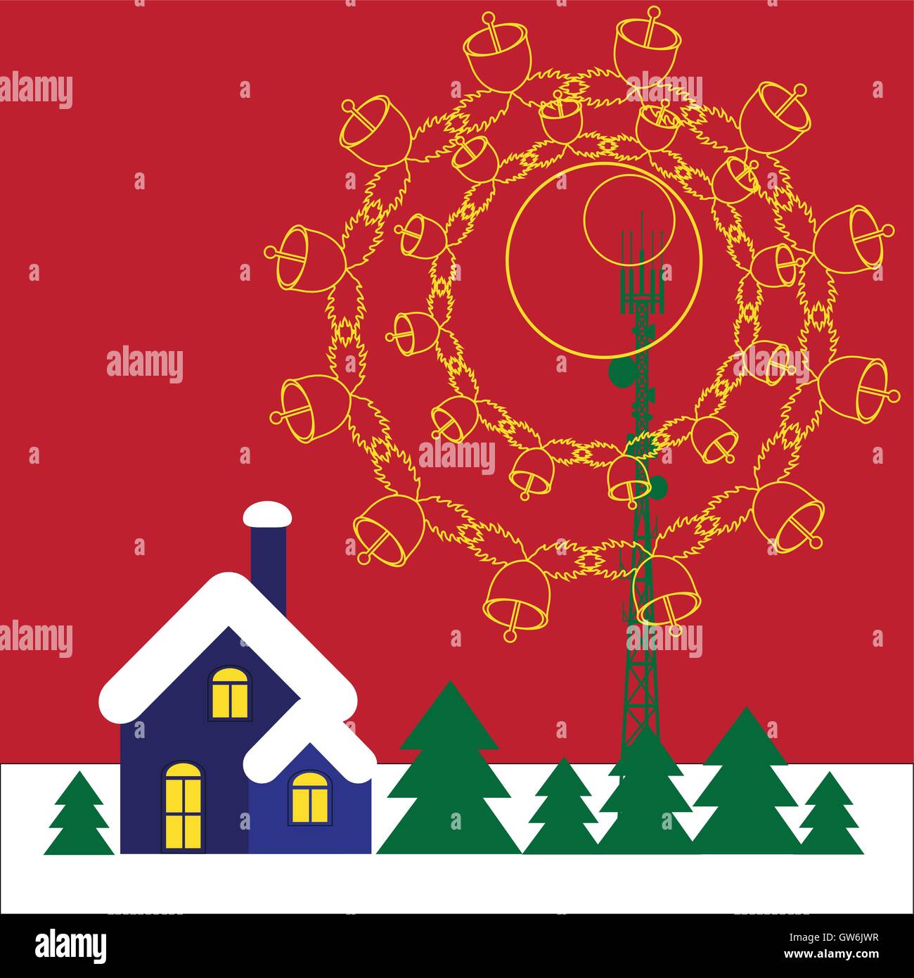 Mobilen Turm überträgt Weihnachtslied ins Haus Stock Vektor