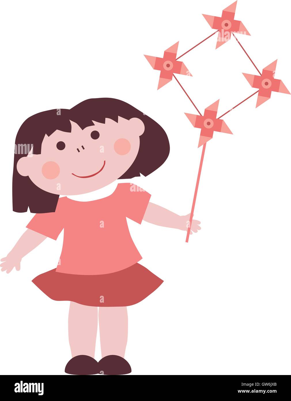 Kleines Mädchen mit Windmühle Spielzeug Stock Vektor