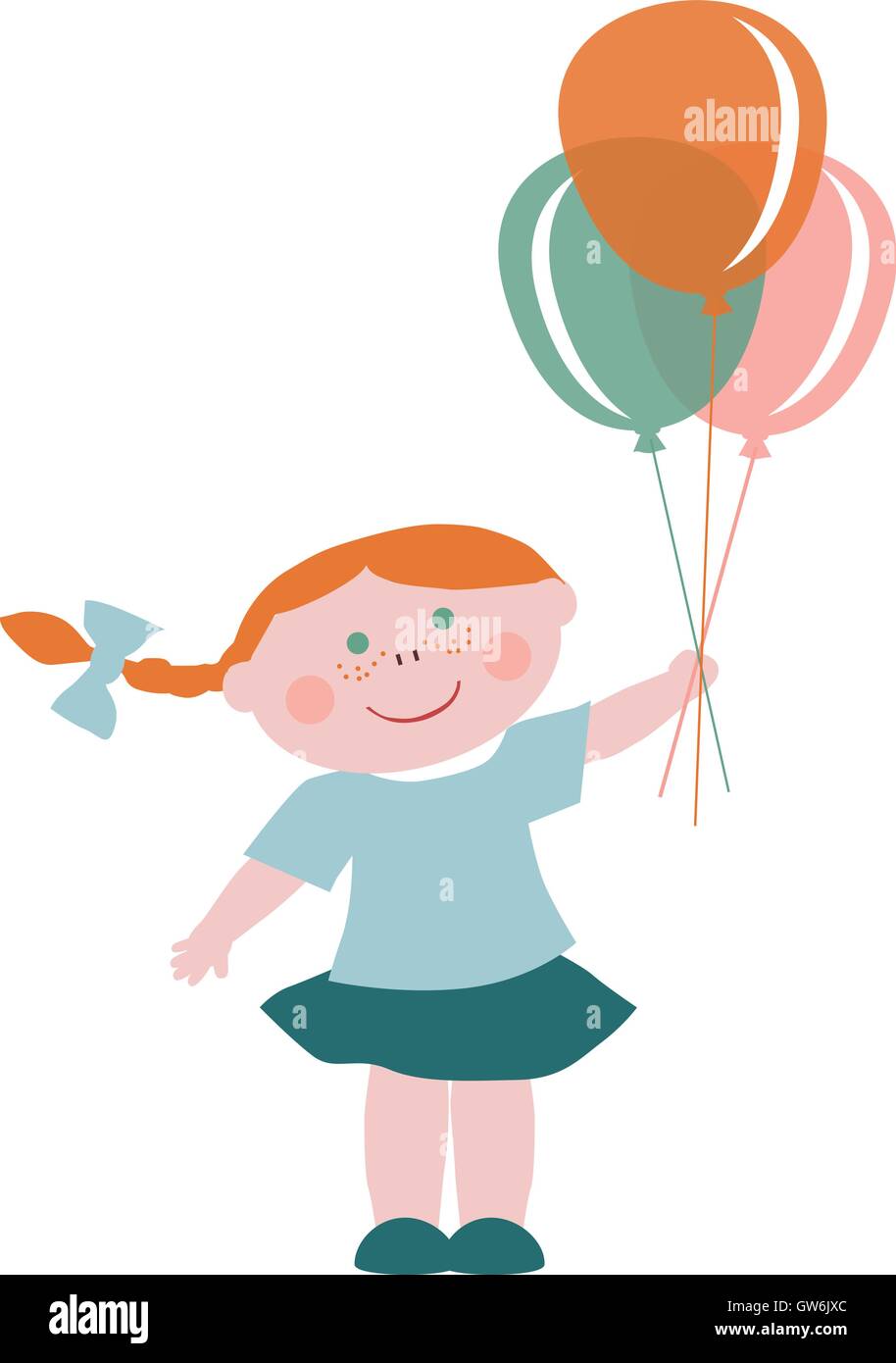Kleines Mädchen mit bunten Luftballons Stock Vektor