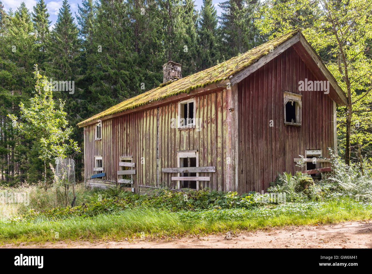 2. September 2016. Mardaklev, Schweden. Abfall-Haus im Wald Stockfoto
