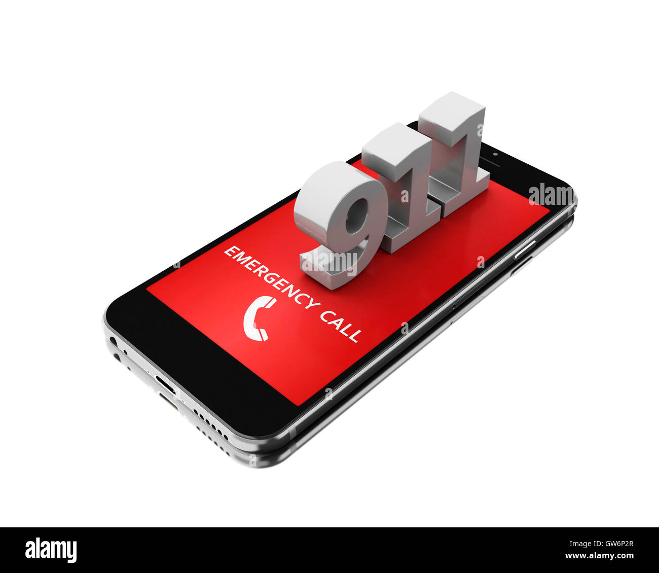 3D Illustration. Smartphone mit Notruf. Mobile Security-Dienstleistungen-Konzept. Isolierten weißen Hintergrund Stockfoto