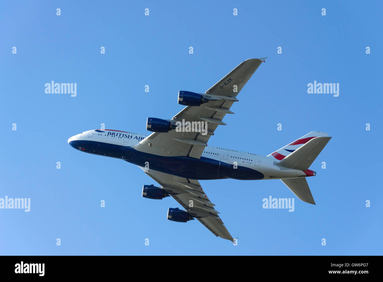 British Airways-Airbus A380-Flugzeuge vom Flughafen Heathrow, Greater London, England, Vereinigtes Königreich Stockfoto