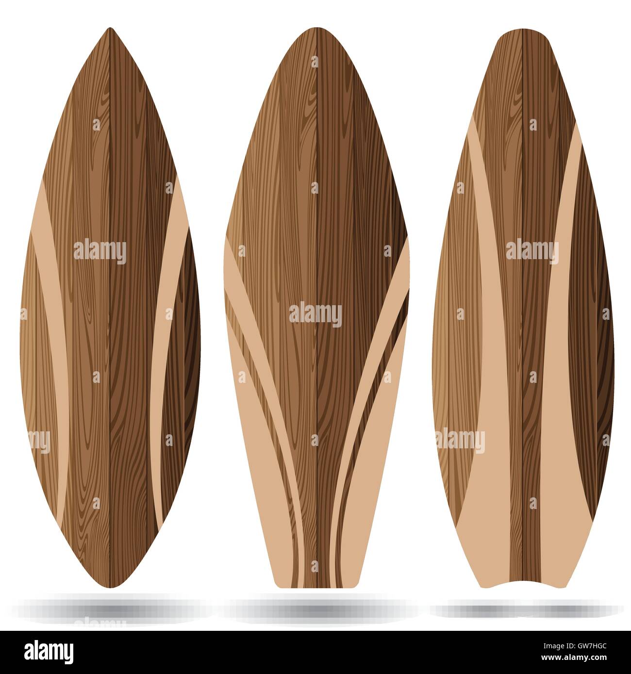 Surfboard, aus Holz, Surf, Vektor, Board, Holz, isoliert, Illustration, Surfen, Retro, Sammlung, Classic, Design, vintage Stock Vektor